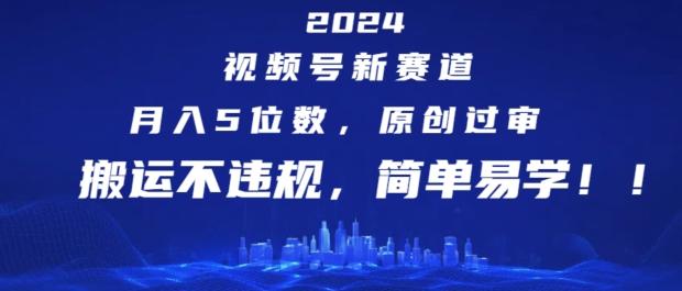 2024视频号新赛道，月入5位数+，原创过审，搬运不违规，简单易学【揭秘】-搞个副业