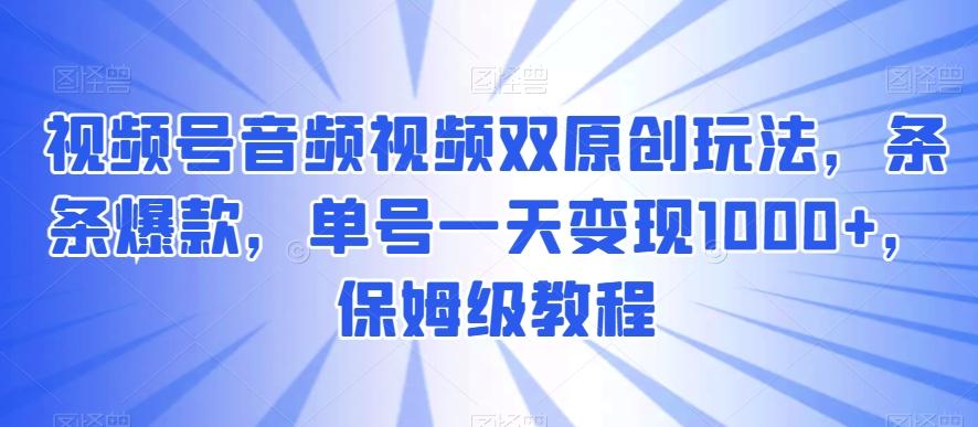 视频号音频视频双原创玩法，条条爆款，单号一天变现1000+，保姆级教程【揭秘】-搞个副业