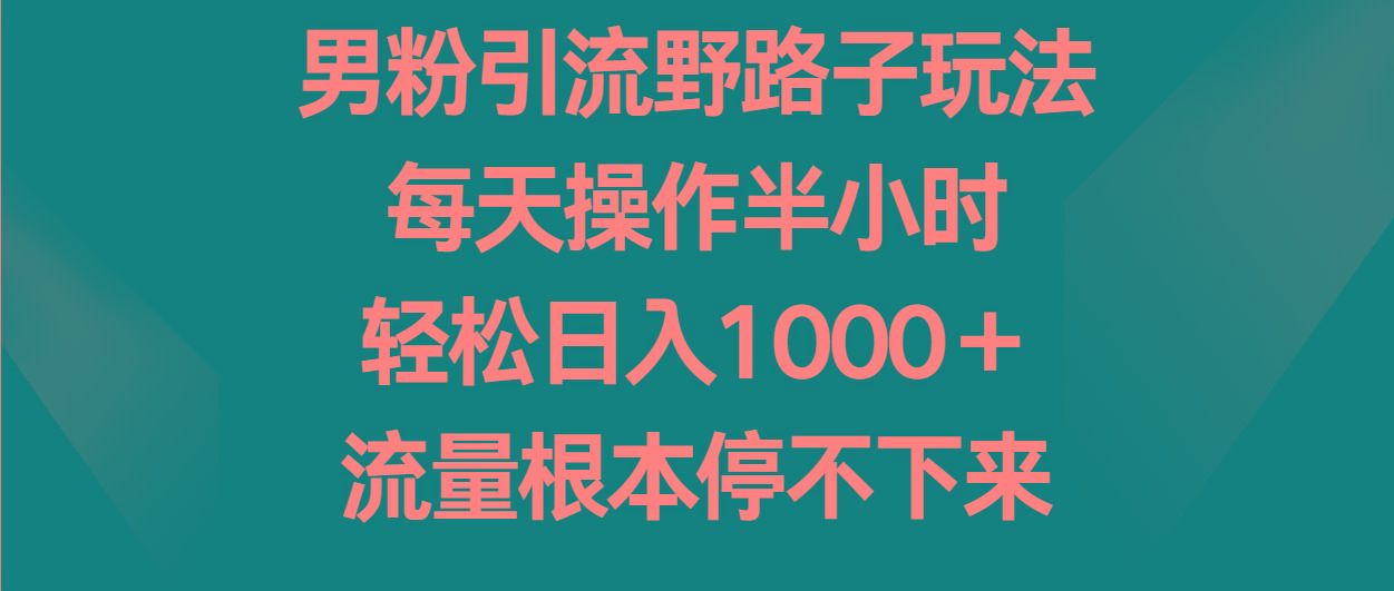 男粉引流野路子玩法，每天操作半小时轻松日入1000＋，流量根本停不下来-搞个副业