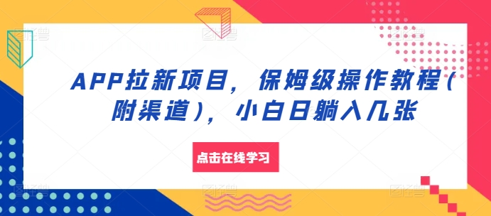 APP拉新项目，保姆级操作教程(附渠道)，小白日躺入几张【揭秘】-搞个副业