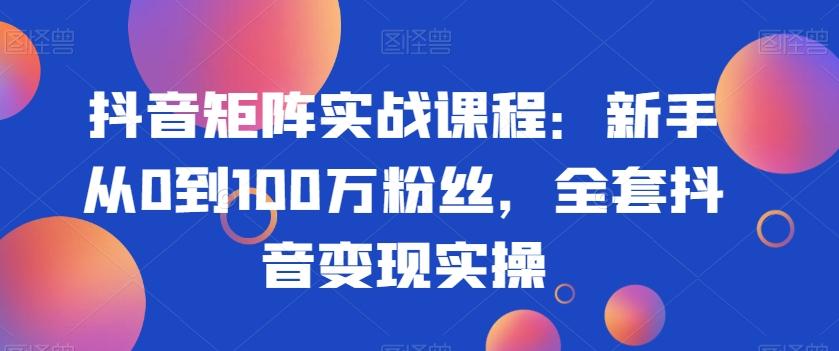 抖音矩阵实战课程：新手从0到100万粉丝，全套抖音变现实操-搞个副业