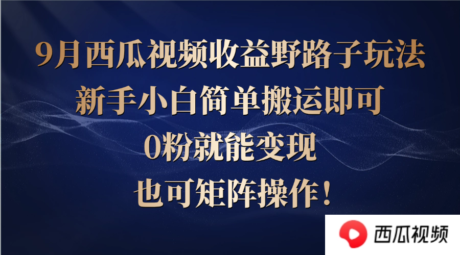 西瓜视频收益野路子玩法，新手小白简单搬运即可，0粉就能变现，也可矩…-搞个副业