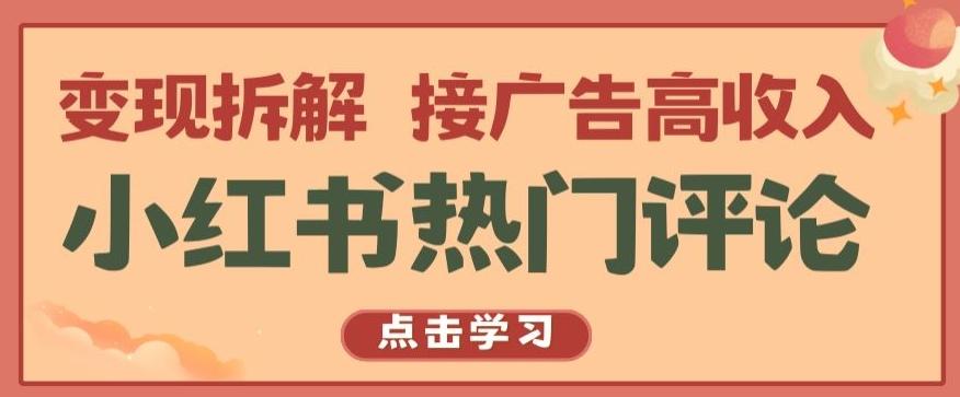 小红书热门评论，变现拆解，接广告高收入【揭秘 】-搞个副业