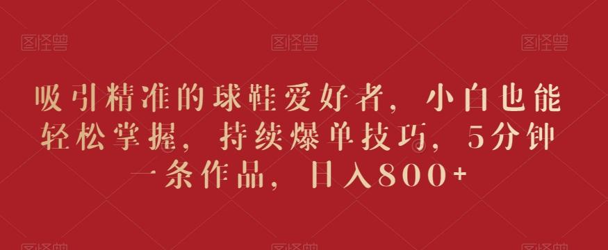 吸引精准的球鞋爱好者，小白也能轻松掌握，持续爆单技巧，5分钟一条作品，日入800+【揭秘】-搞个副业