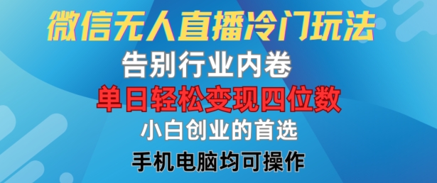 微信无人直播冷门玩法，告别行业内卷，单日轻松变现四位数，小白的创业首选【揭秘】-搞个副业