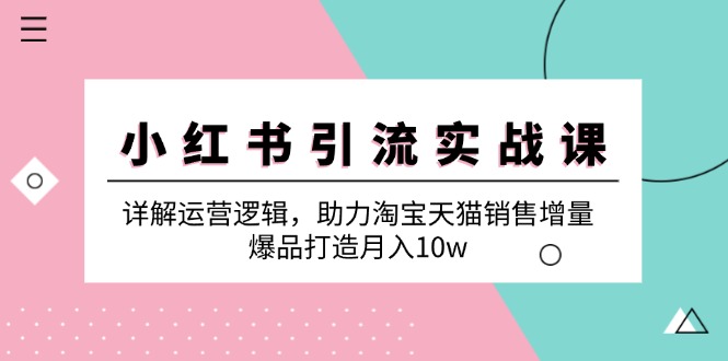 小红书引流实战课：详解运营逻辑，助力淘宝天猫销售增量，爆品打造月入10w-搞个副业