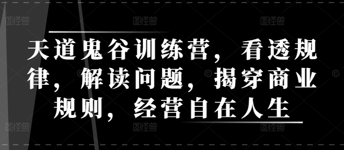 天道鬼谷训练营，看透规律，解读问题，揭穿商业规则，经营自在人生-搞个副业