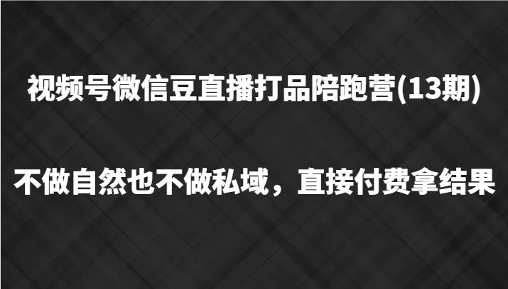视频号微信豆直播打品陪跑(13期)，不做不自然流不做私域，直接付费拿结果-搞个副业
