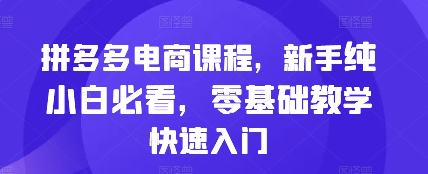 拼多多电商课程，新手纯小白必看，零基础教学快速入门-搞个副业