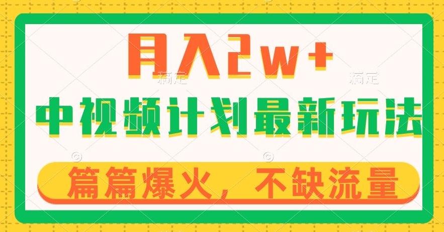 中视频计划全新玩法，月入2w+，收益稳定，几分钟一个作品，小白也可入局【揭秘】-搞个副业