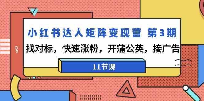 小红书达人矩阵变现营第3期，找对标，快速涨粉，开蒲公英，接广告(11节课)-搞个副业