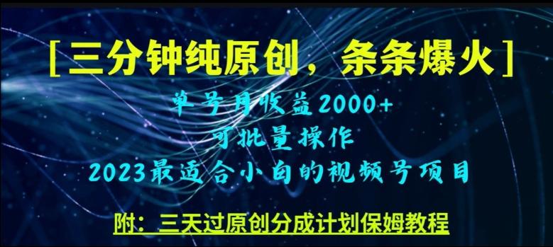 三分钟制作视频号纯原创，条条爆款，轻松月入过万【揭秘】-搞个副业
