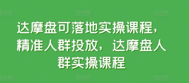 达摩盘可落地实操课程，精准人群投放，达摩盘人群实操课程-搞个副业