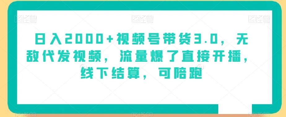 日入2000+视频号带货3.0，无敌代发视频，流量爆了直接开播，线下结算，可陪跑-搞个副业