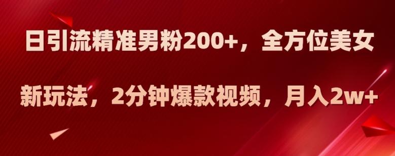 日引流精准男粉200+，全方位美女新玩法，2分钟爆款视频，月入2w+【揭秘】-搞个副业