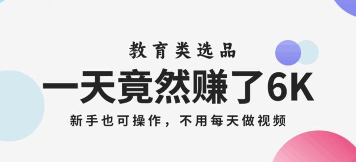一天竟然赚了6000多，教育类选品，新手也可操作，更不用每天做短视频【揭秘】-搞个副业