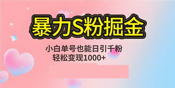 单人单机日引千粉，变现1000+，S粉流量掘金计划攻略-搞个副业
